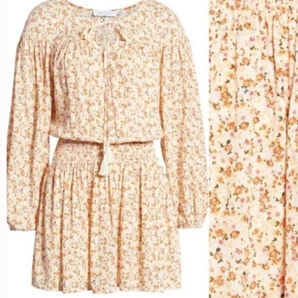 SMOCKED WAIST DITSY FLORAL TASSEL BOHO MINI DRESS SIZE M - Picture 3 of 10